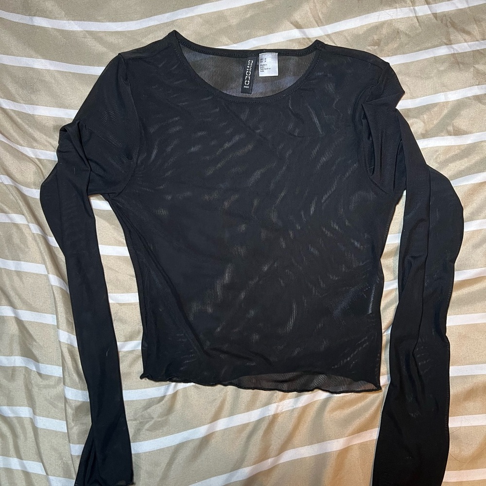 Black Mesh Long Sleeve Top